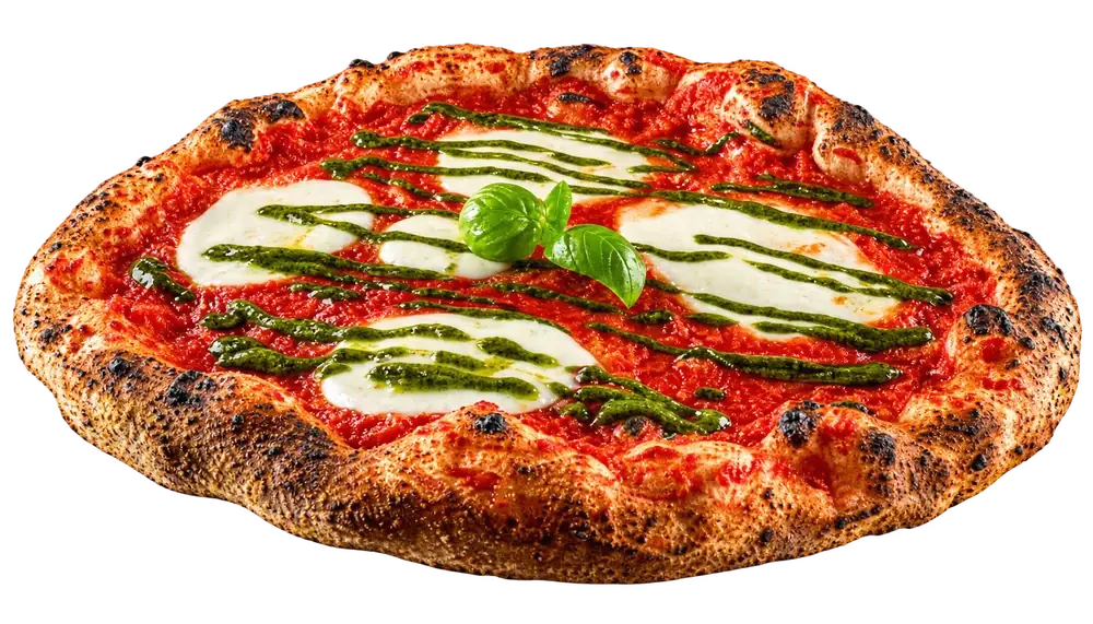 Aura con pomodoro, bufala e crema al basilico
